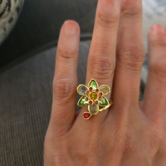 18kgp Dubai Floral Gold and Red Ring - Picture 1 of 10